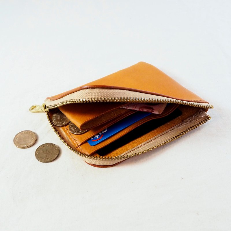 L型内卡夹零钱包  / 植鞣革 / 真皮 / 烙印 - 零钱包 - 真皮 橘色
