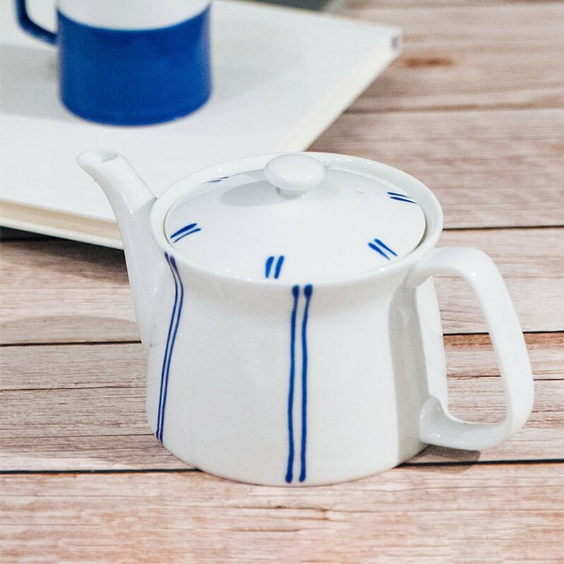 日本西海蓝条纹陶磁茶壶(straip(B) Tea SS pot)-400ml - 茶具/茶杯 - 瓷 