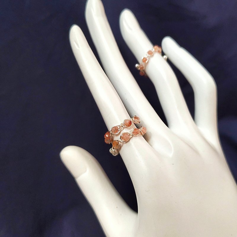 Braided系列 | 太阳石、银色、金属编织、可调围戒指 - 戒指 - 水晶 橘色