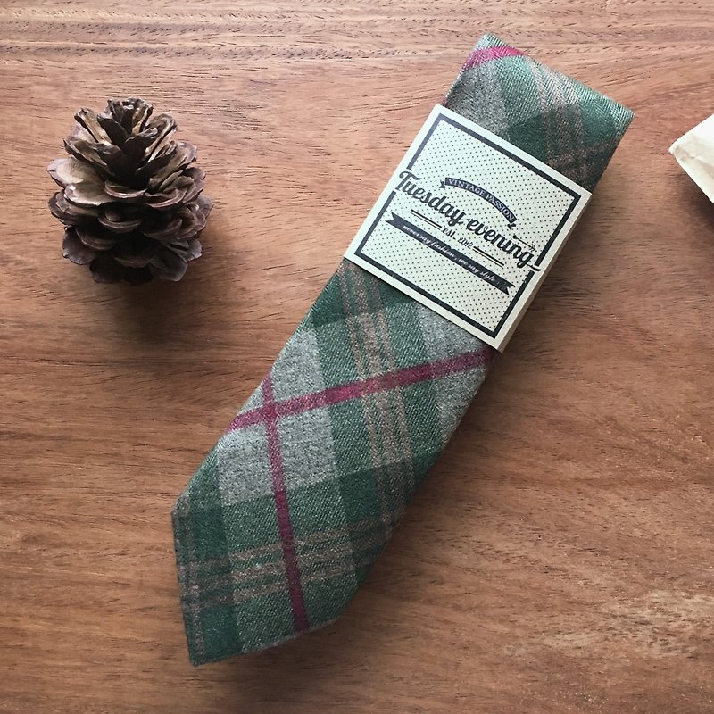Neck tie Green Tartan - 领带/领带夹 - 其他材质 绿色