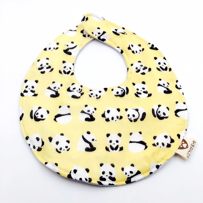 跳跃的小熊猫 六重纱 口水巾  弥月礼 - 围嘴/口水巾 - 棉．麻 黄色