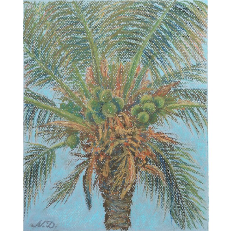 椰子棕榈树绘画原创艺术夏威夷海滩热带岛屿油画棒 - 海报/装饰画/版画 - 纸 红色