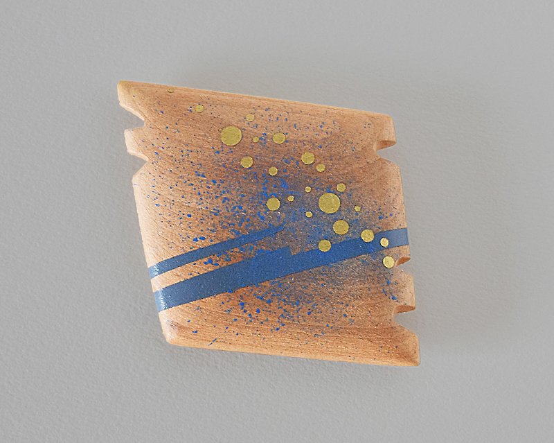 Abstract Vanity Hand Mirror (blue and gold) thinking - 彩妆刷具/镜子/梳子 - 木头 蓝色