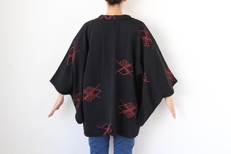 Black & red kimono, versatile jacket, kimono jacket, black haori /3935 - 女装休闲/机能外套 - 丝．绢 黑色