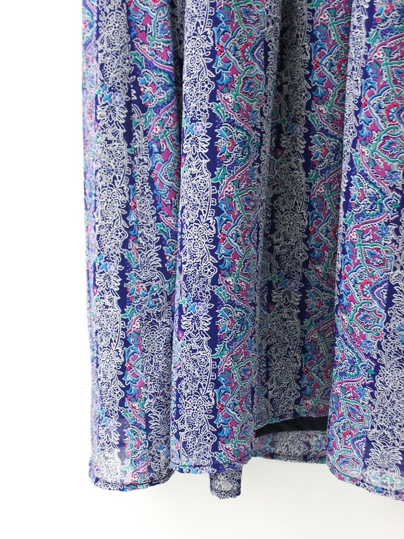 【RE0322D1003】日本制复古图腾显白紫色Ｖ领短袖春夏古着洋装 - 洋装/连衣裙 - 聚酯纤维 紫色