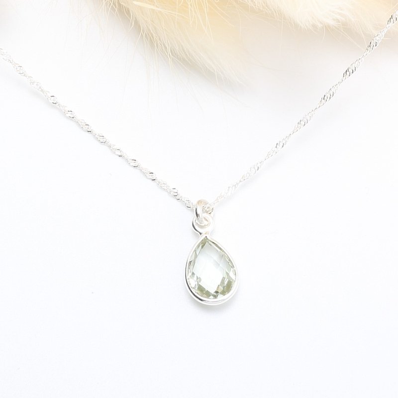 水滴 绿水晶 Green Quartz s925 纯银 项链 情人节 礼物 - 锁骨链 - 水晶 绿色