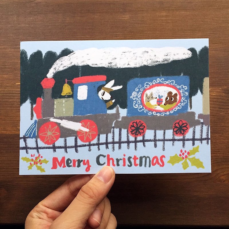 圣诞快乐 兔子车掌的圣诞特快列车 圣诞卡片 明信片 火车 动物卡片 - 卡片/明信片 - 纸 蓝色