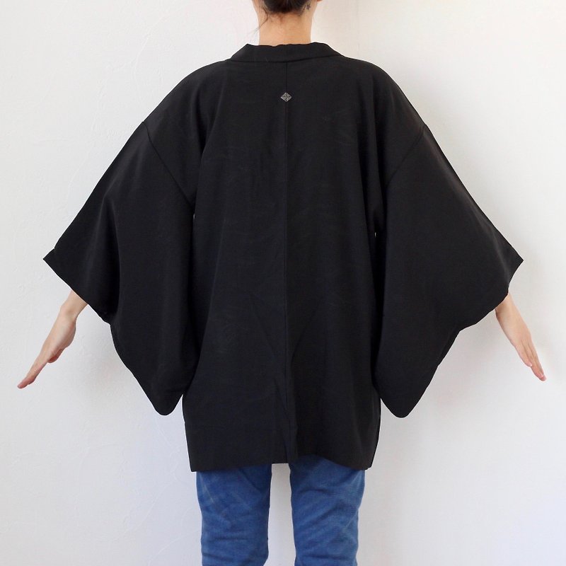 Black wave kimono, Haori, black robe /4067 - 女装休闲/机能外套 - 丝．绢 黑色