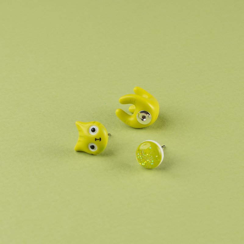 Lime Polymer Clay Earrings -  Spring Cat Earrings - 耳环/耳夹 - 粘土 绿色