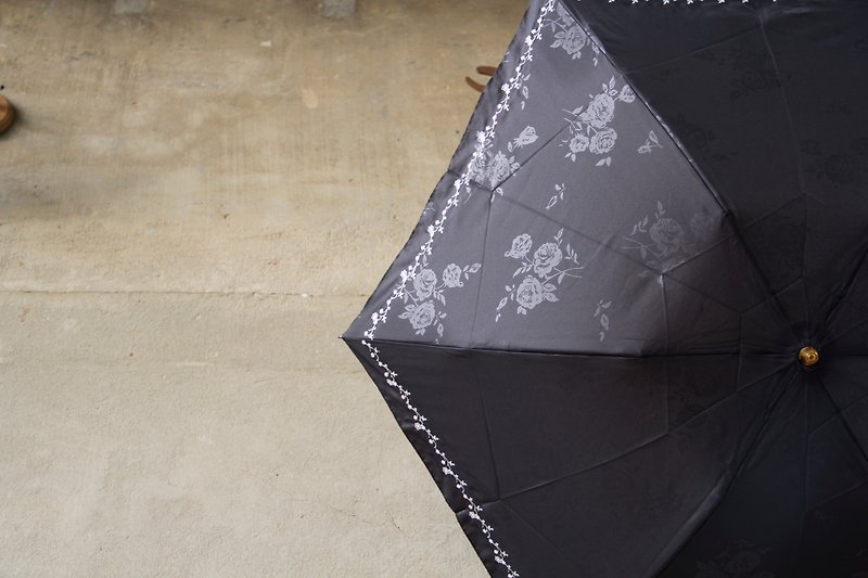 UrbaneUmbrella 日式易开收刺绣压花伞-Black & White - 雨伞/雨衣 - 聚酯纤维 黑色