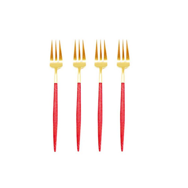 葡萄牙 Cutipol | GOA /  红金 17CM 水果三叉 四件组 - 餐刀/叉/匙组合 - 不锈钢 红色