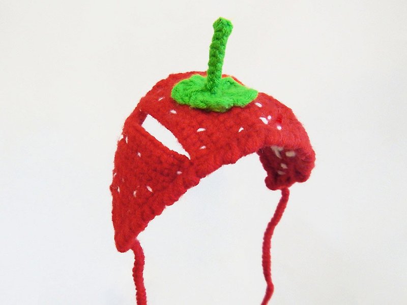 毛线编织猫咪狗狗帽子 水果宠物帽子 草莓 - 衣/帽 - 其他材质 红色