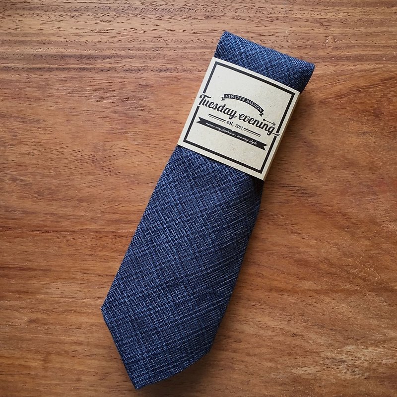Neck Tie Blue Square - 领带/领带夹 - 棉．麻 蓝色