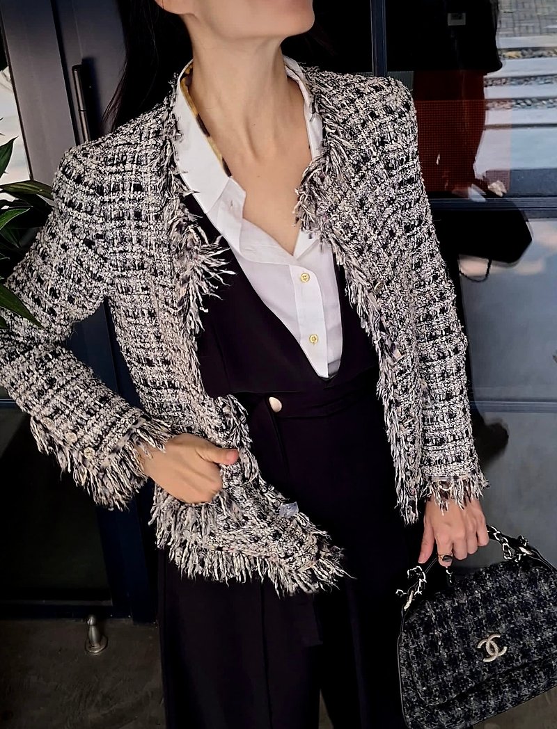 香奈儿斜纹软呢外套Vintage Chanel Tweet jacket - 女装西装外套/风衣 - 羊毛 灰色