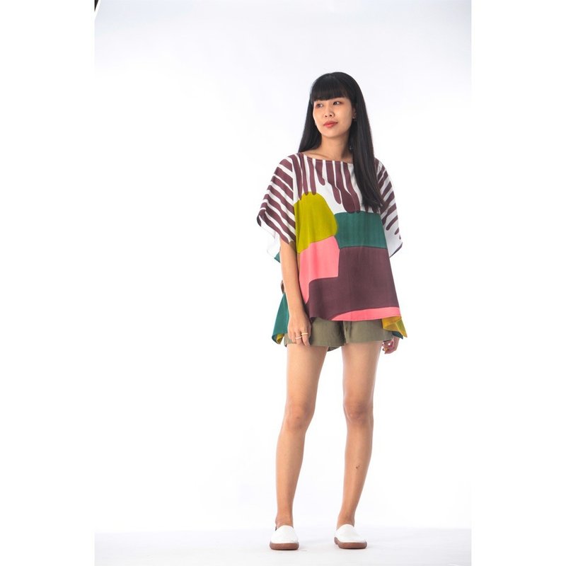 披风衬衫棉丝手绘适合夏季度假 - 女装上衣 - 棉．麻 咖啡色