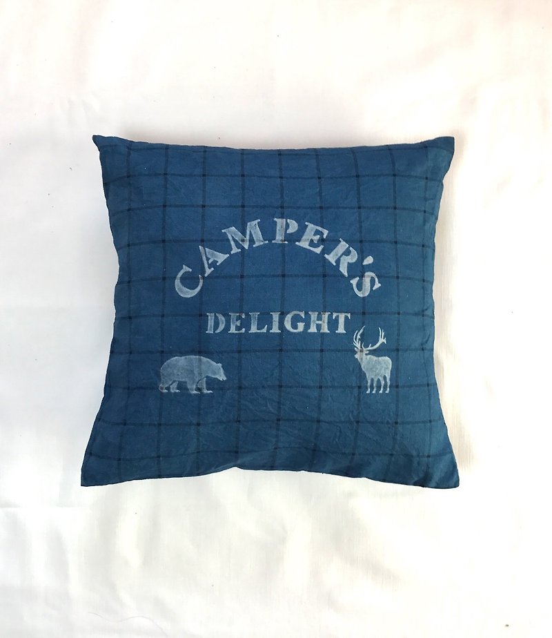 日本製 手染め Cushion Cover CAMPER'S DELIGHT クッション  Indigo dyed 藍染 - 枕头/抱枕 - 棉．麻 蓝色