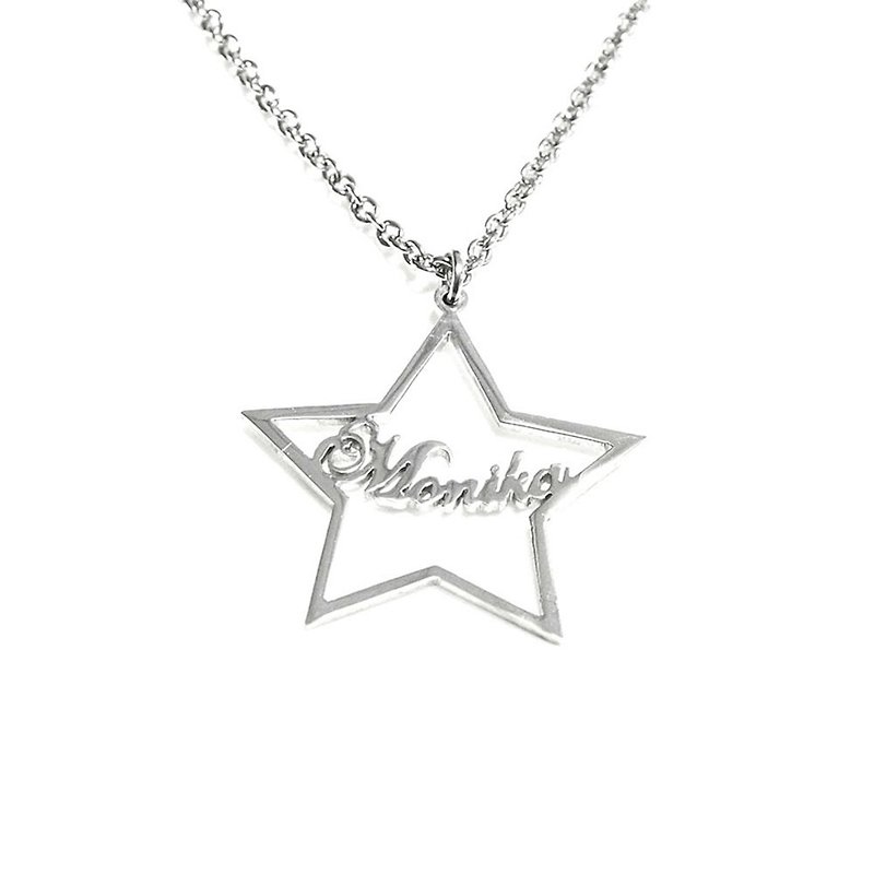 Custom name necklace hand wringting stlye in star pendant - 项链 - 其他金属 银色