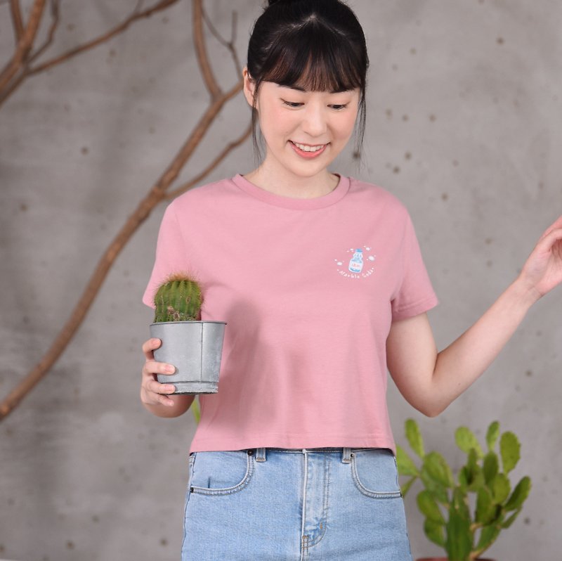 【台湾小吃系列Tee】弹珠汽水。流行短版桃粉色。细纤纯棉 - 女装 T 恤 - 棉．麻 