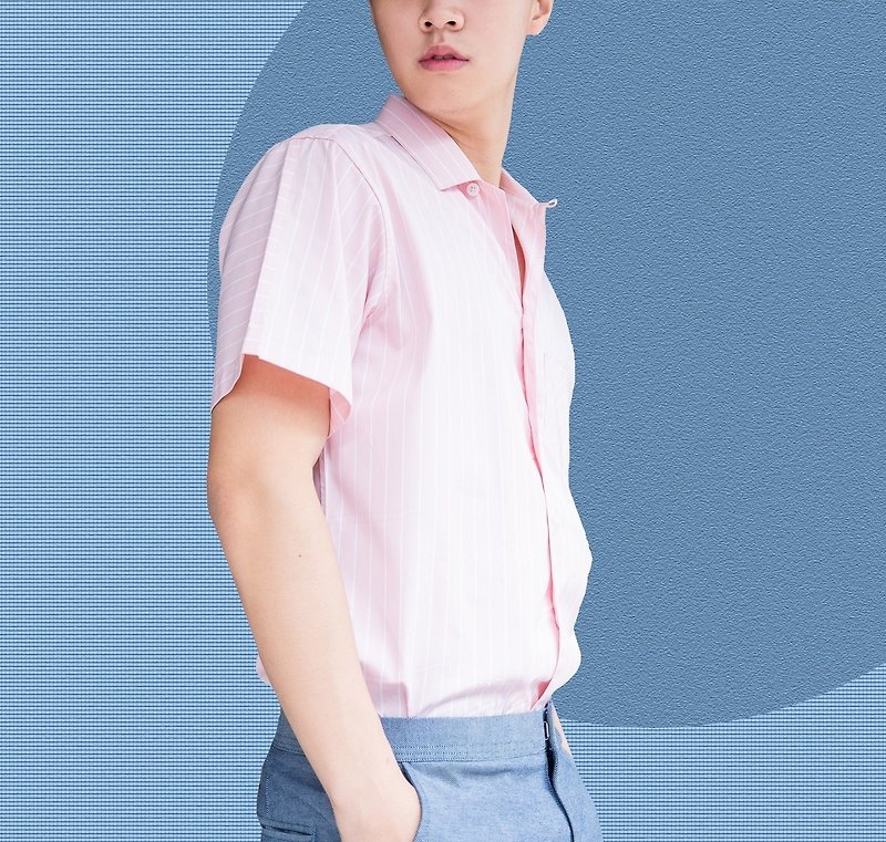 Pink striped flowing shirt - 男装衬衫 - 棉．麻 白色