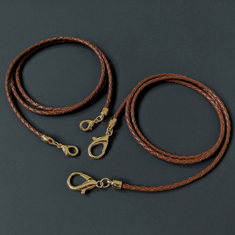 3mm 4mm 驼色编织皮绳 金色扣件 防疫商品 眼镜链 口罩链 两 - 挂绳/吊绳 - 真皮 咖啡色