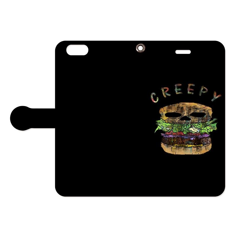 [手帳型iPhoneケース] Creepy hamburger 2 - 手机壳/手机套 - 塑料 黑色