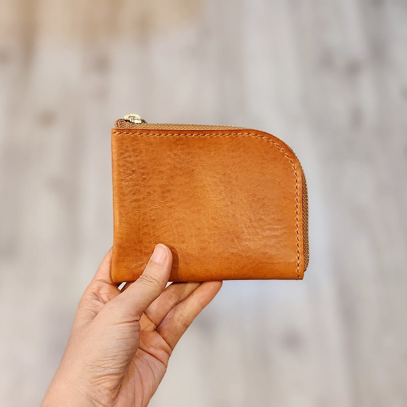 L型拉链 钱包 短夹 可放零钱 - 皮夹/钱包 - 真皮 橘色