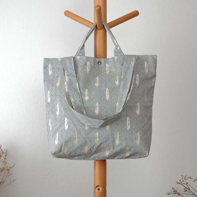 Japan Cotton Tote Bag : Bird Feather - 侧背包/斜挎包 - 棉．麻 蓝色