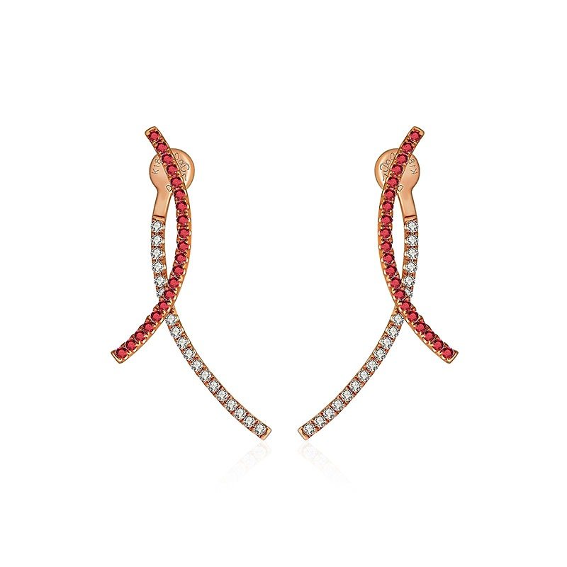 18k双弧形红宝石钻石耳环 - 耳环/耳夹 - 宝石 黄色