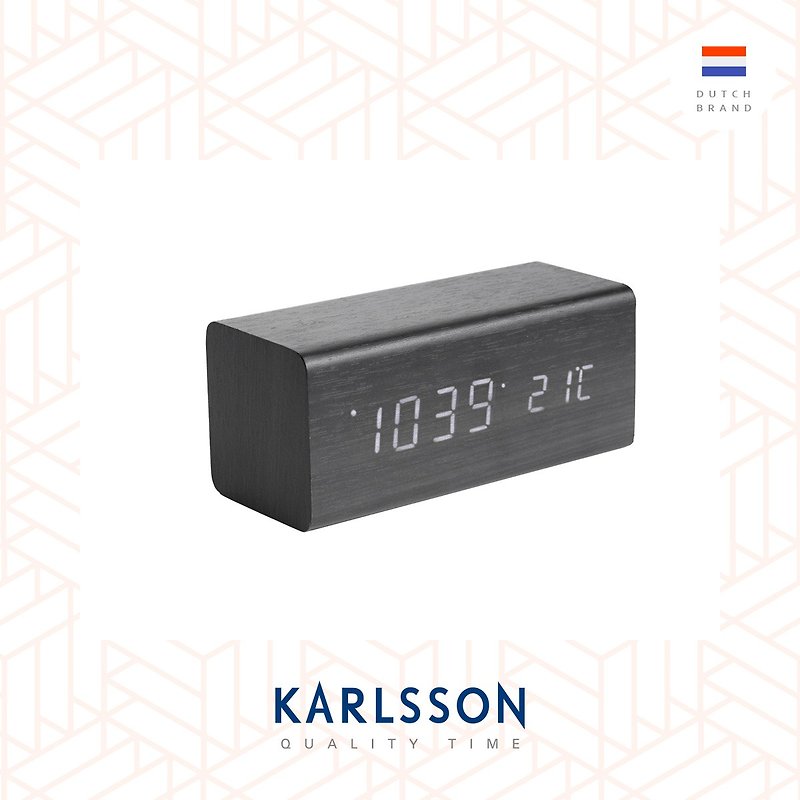 Karlsson, 木纹LED闹钟 Alarm clock Block wood black LED - 时钟/闹钟 - 木头 黑色