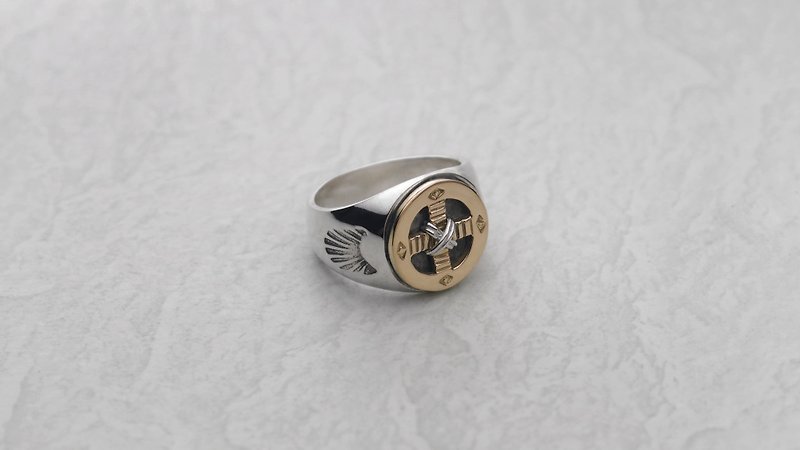 18K金药轮银绳印台戒  - 戒指 - 其他金属 金色