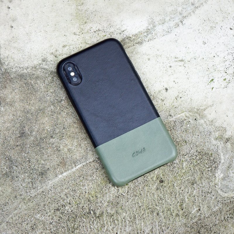 iPhone X 双色皮革手机壳-墨黑/橄榄绿/无插卡/ - 手机壳/手机套 - 真皮 黑色