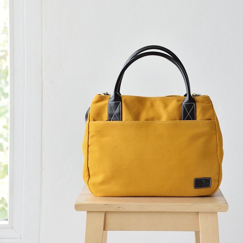 2-办法手提袋 - 黄色芥末 - 手提包/手提袋 - 棉．麻 黄色