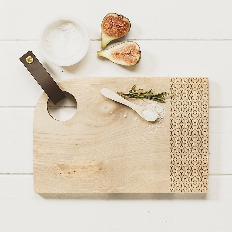 英国Scottish Oak梧桐木牛皮拉环实木砧板/餐板/展示板(星纹款) - 厨房用具 - 木头 金色
