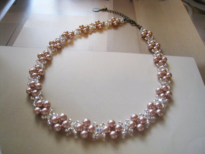 Silky Pearl & Swarovski Crystal Choker / SMA : Pink Bridal* - 耳环/耳夹 - 水晶 粉红色