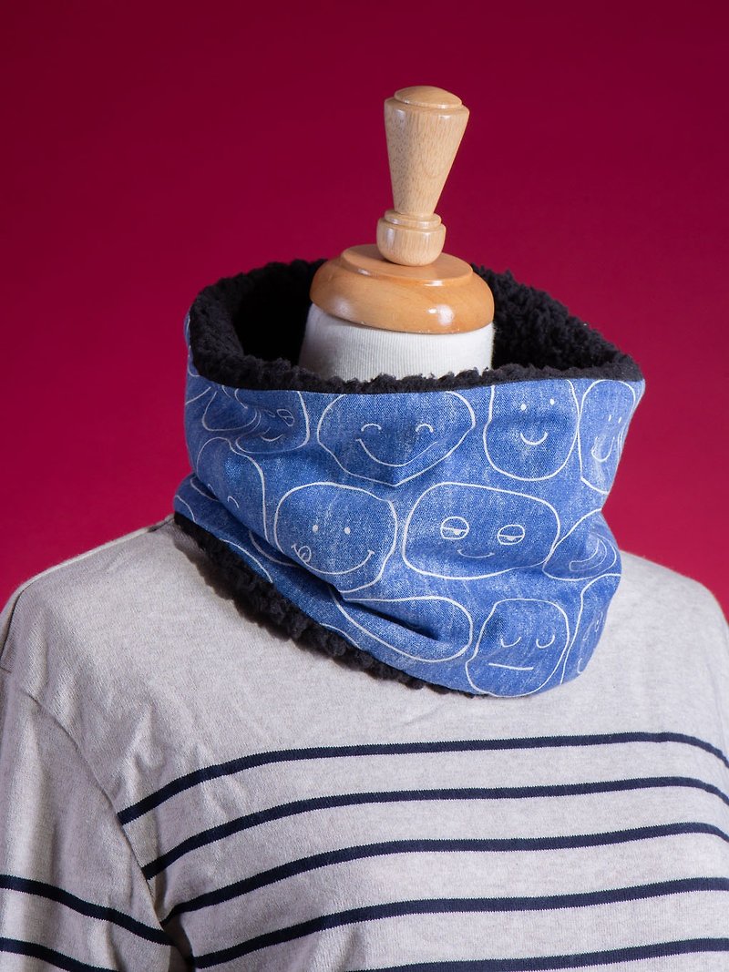 【笑咪咪】脖围 #颈部保暖套#围巾#寒流#可爱#圣诞交换礼物 - 丝巾 - 棉．麻 蓝色