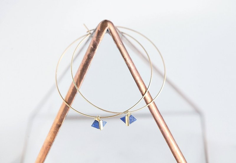 【14KGF】Hoop Earrings,Gem Lapis Lazuli ,Rhombus - 耳环/耳夹 - 石头 蓝色