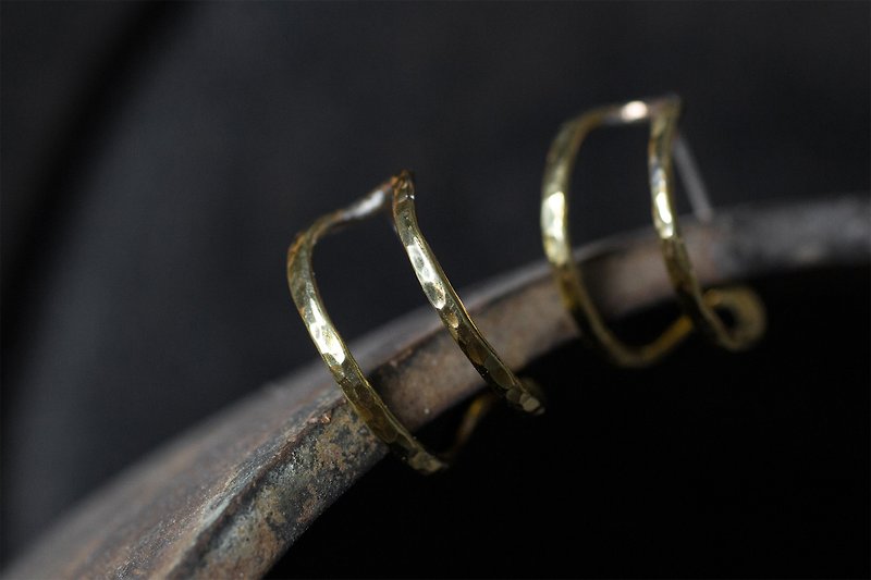 细黄铜双圈耳环  -  可做夹式耳环 - 耳环/耳夹 - 其他材质 咖啡色