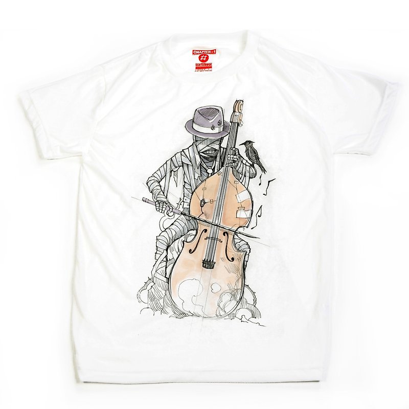 Mummy play cello soft unisex men woman cotton mix Chapter One T-shirt - 男装上衣/T 恤 - 棉．麻 白色