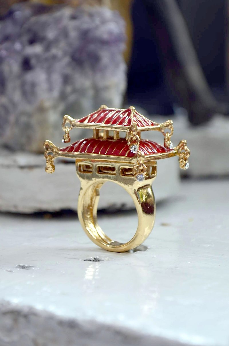 限时优惠TIMBEE LO 红色艺术品日本庙宇城堡戒指 戒指内圈有弹性 - 戒指 - 其他金属 红色