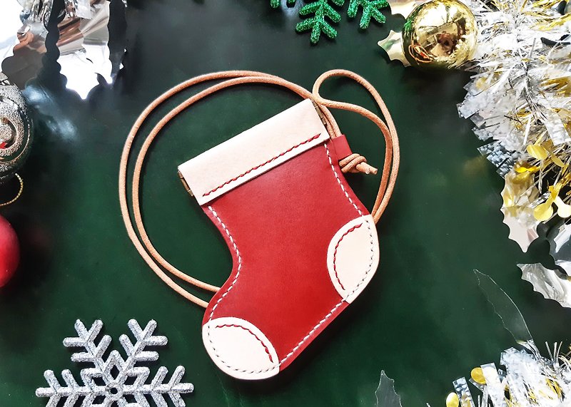 圣诞袜 好好缝 咭套 卡片套 皮革材料包 免费刻名 圣诞礼物 DIY - 皮件 - 真皮 红色