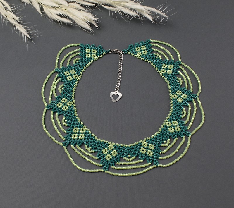 绿色珠项链简约波西米亚风首饰 - 锁骨链 - 玻璃 绿色