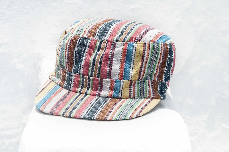  棉麻帽 鸭舌帽 编织帽 渔夫帽 遮阳帽 手工帽 运动帽-彩虹条纹风 - 帽子 - 棉．麻 多色