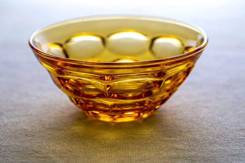 日本制 昭和 12厘米点心碗 老玻璃 未使用 台湾包邮 - 盘子/餐盘/盘架 - 玻璃 橘色