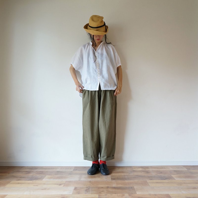 French Linen blouse 半袖 ladies OFF/W(無地) - 女装衬衫 - 棉．麻 白色
