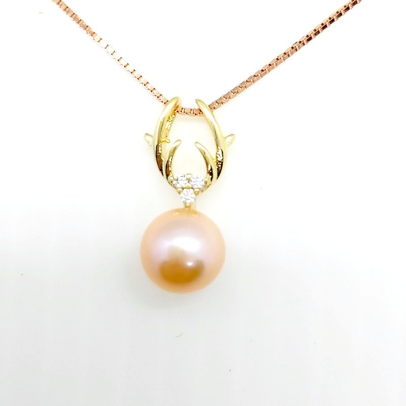 鹿角钻淡水珍珠纯银项链(玫瑰金纯银链) - 项链 - 珍珠 