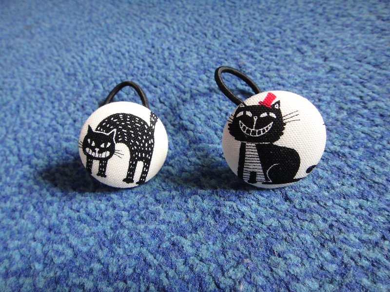 日本布限定 猫的日常表情 钮扣发圈 C54CIX30 - 发饰 - 棉．麻 白色