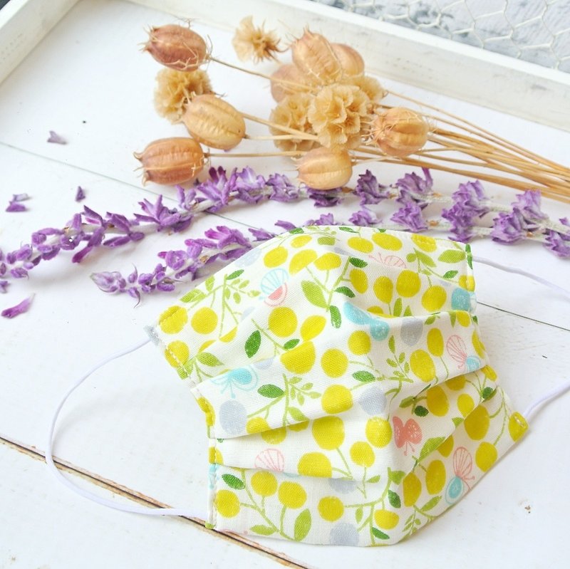 Cotton handmade mask Botanical Yellow | Comfortable sensitive skin friendly - 口罩 - 棉．麻 黄色
