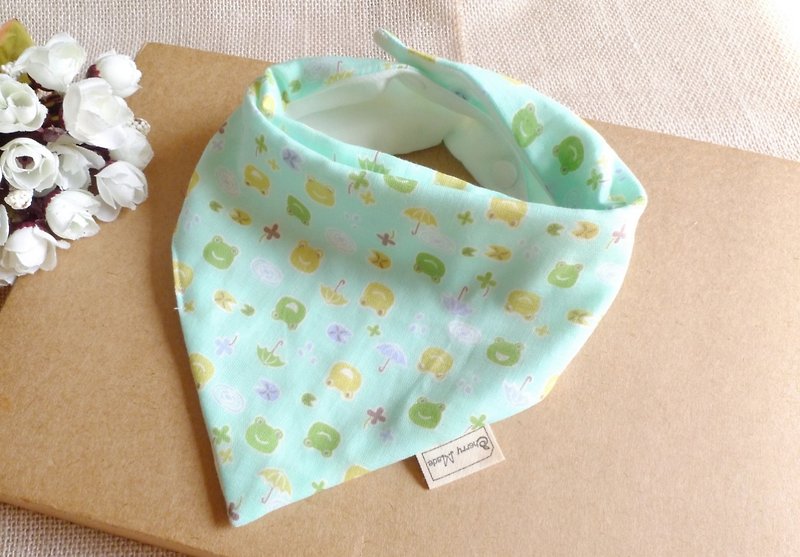 三角口水巾-小青蛙 - 围嘴/口水巾 - 棉．麻 绿色
