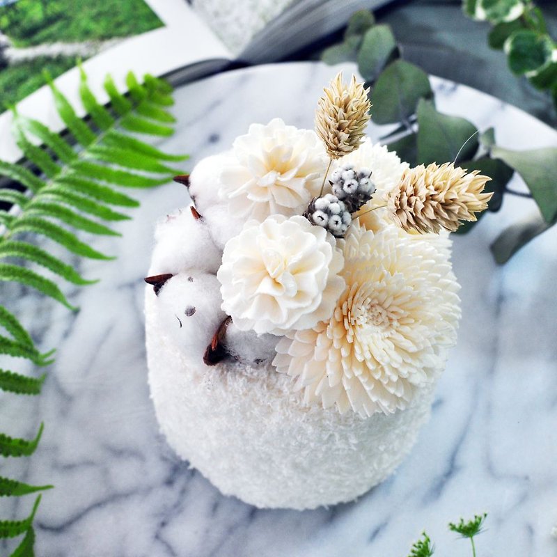 VERNITA - 经典款 奶油白 扩香蛋糕花礼盒 含LED灯玻璃罩 - 植栽/盆栽 - 植物．花 白色
