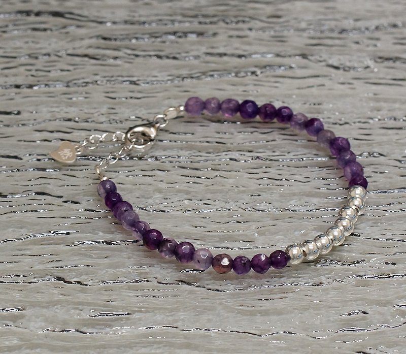 4mm紫色切面玛瑙银手链 (4mm Purple Faceted Agate Silver 925 Bracelet) - 手链/手环 - 宝石 紫色